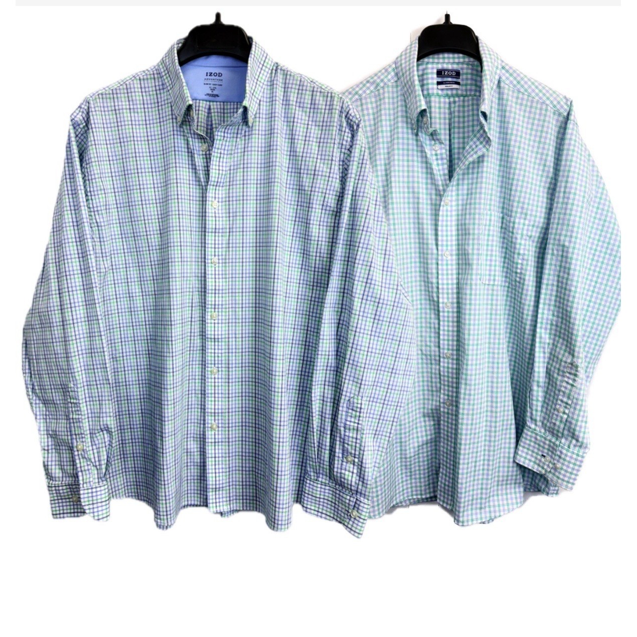 Lot Of 2 Izod Mens 17/Xl Button Up Long Sleeve Plaid Shirts All Over Stretch